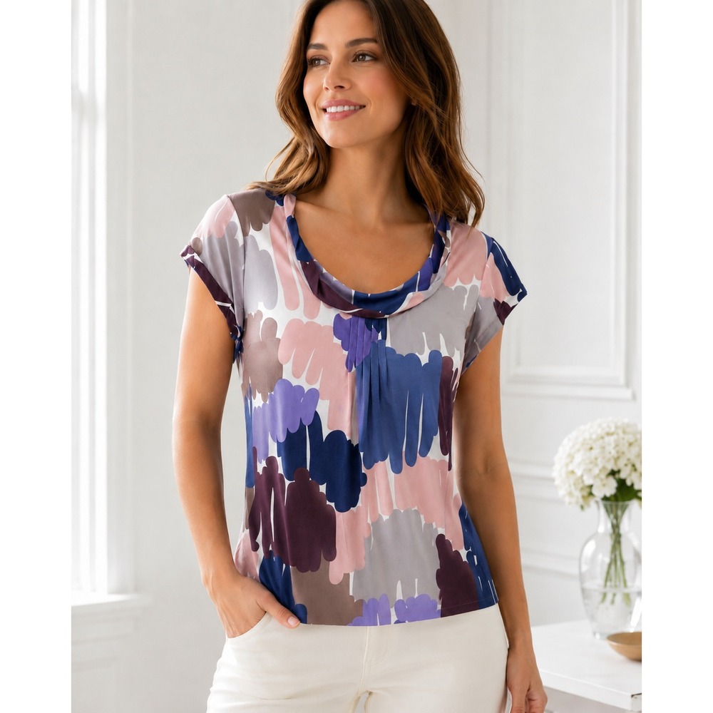Boden Silk Blend Abstract Brushstroke Print Pleated Cap Sleeve Top Womens US 4